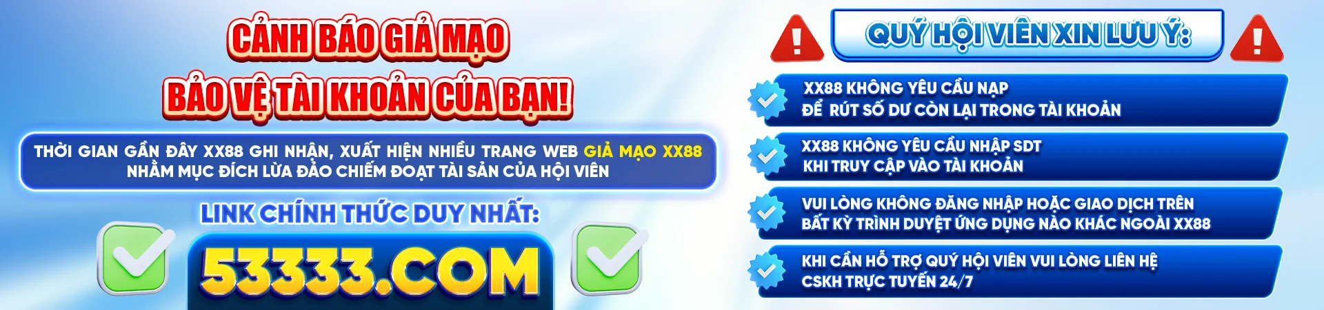 Banner cảnh báo giả mạo xx88